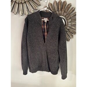 Vintage LL Bean Lambswool & Plaid Flannel Lined Grandpa Cardigan Sweater Men L